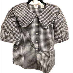 Levi's Black and White Plaid Button-Down Top with Peter Pan Collar